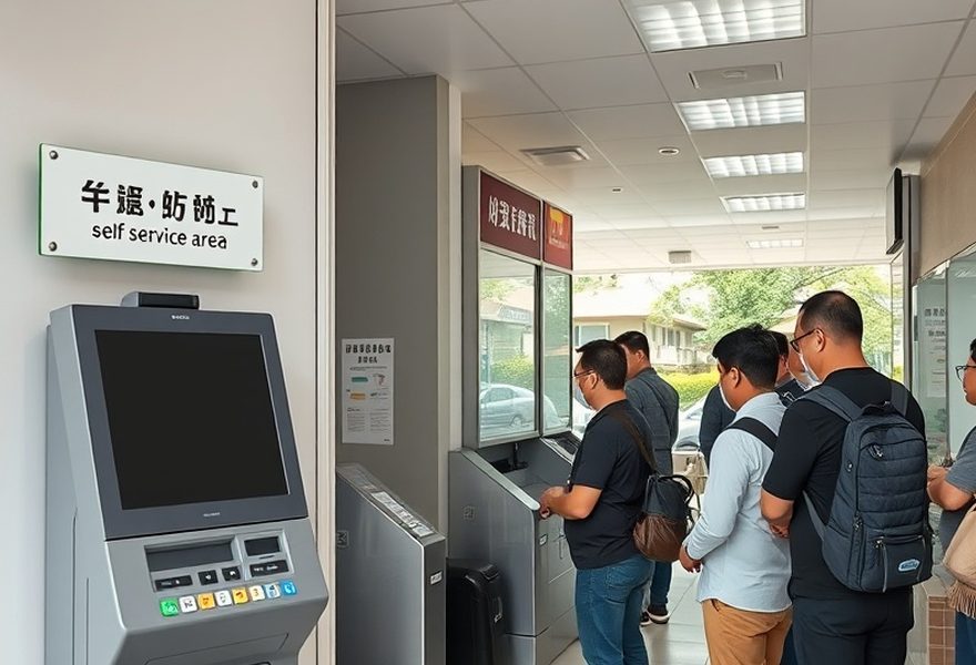 対応前 — 繁忙時間帯に停止した端末。待ち列が窓口へ移っています。